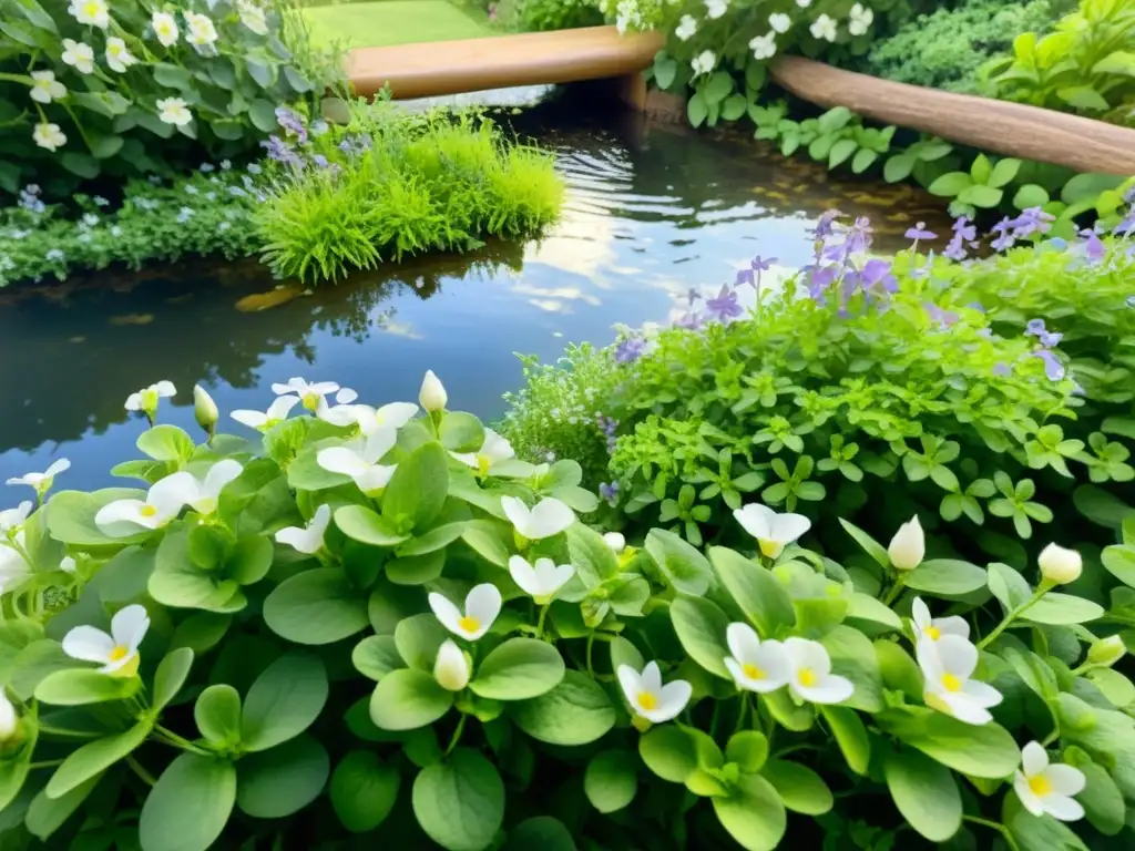 Bellísimo jardín de bacopa monnieri en acuarela con armonía natural y beneficios cognitivos bacopa monnieri