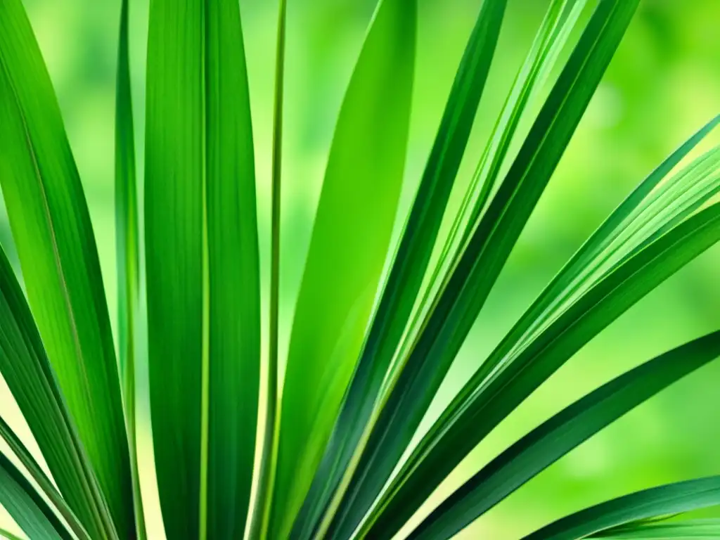 Una acuarela detallada de hojas y tallos de lemongrass, resaltando su textura y vibrantes colores verdes