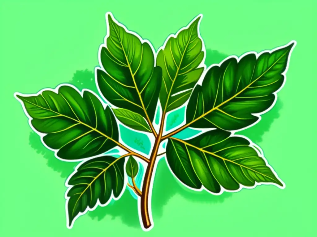 Una ilustración en acuarela de una exuberante planta verde con delicadas venas y moléculas de edición genómica CRISPRCas9 entrelazadas con el ADN de la planta, creando una representación visual impactante de las aplicaciones terapéuticas de las plantas medicinales edit