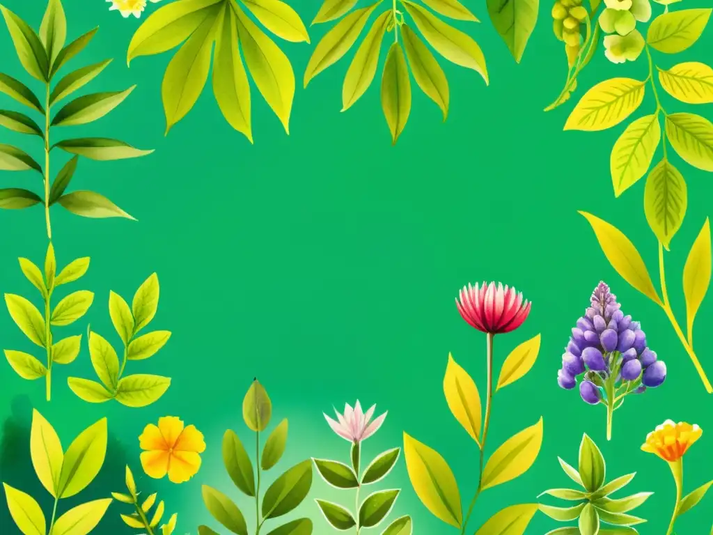 Acuarela vibrante de diversidad vegetal en educación, con plantas entrelazadas y exuberante ecosistema