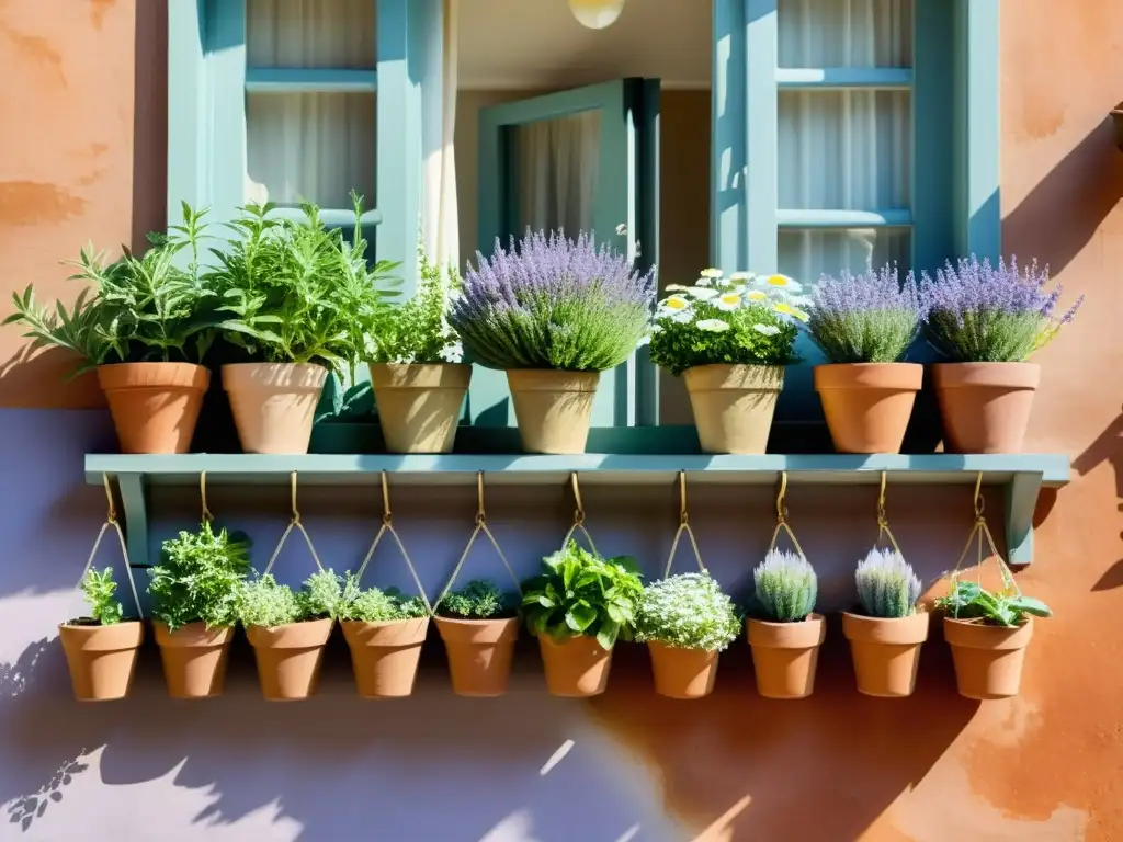 Un balcón acogedor con plantas medicinales en terrazas de apartamentos