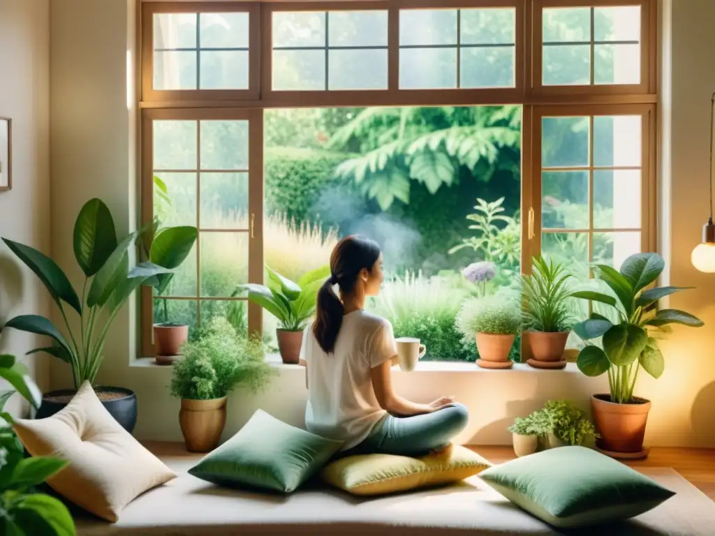 Serenidad en casa: disfrutando té en un jardín soleado Disfrutando de los beneficios de las tisanas terapéuticas en un ambiente tranquilo con plantas medicinales
