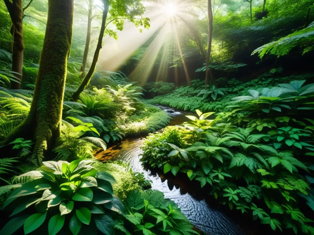 Un bosque exuberante y vibrante, con una diversidad de plantas