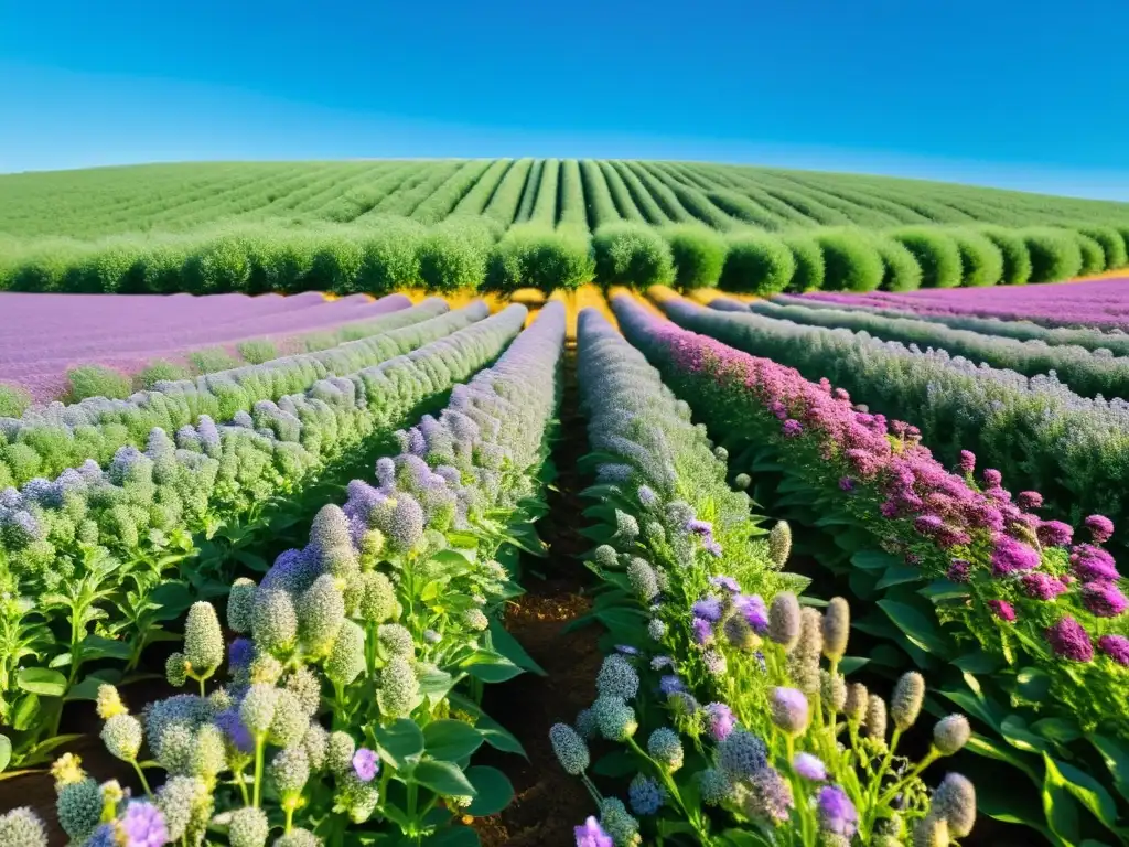 Un campo exuberante de plantas de chía con flores moradas vibrantes