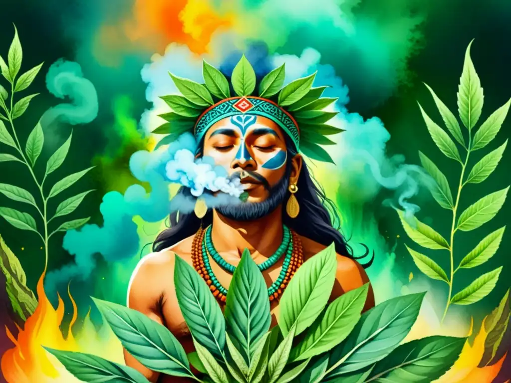 Un chamán realiza un ritual con Salvia Divinorum en medio de exuberante vegetación