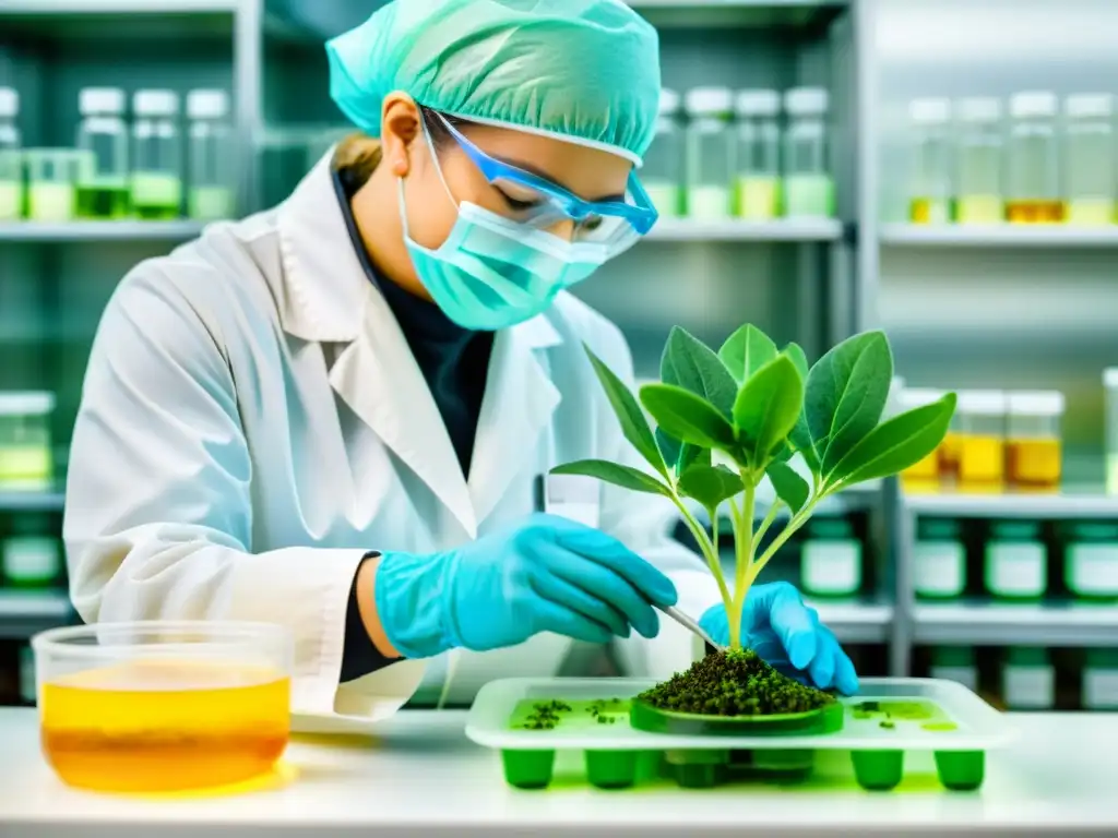 Un científico realiza la clonación de plantas medicinales con precisión y belleza natural