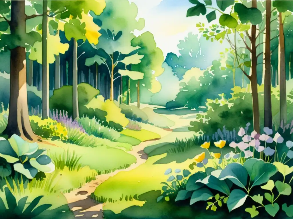 Un claro del bosque sereno con hierbas para mejorar memoria