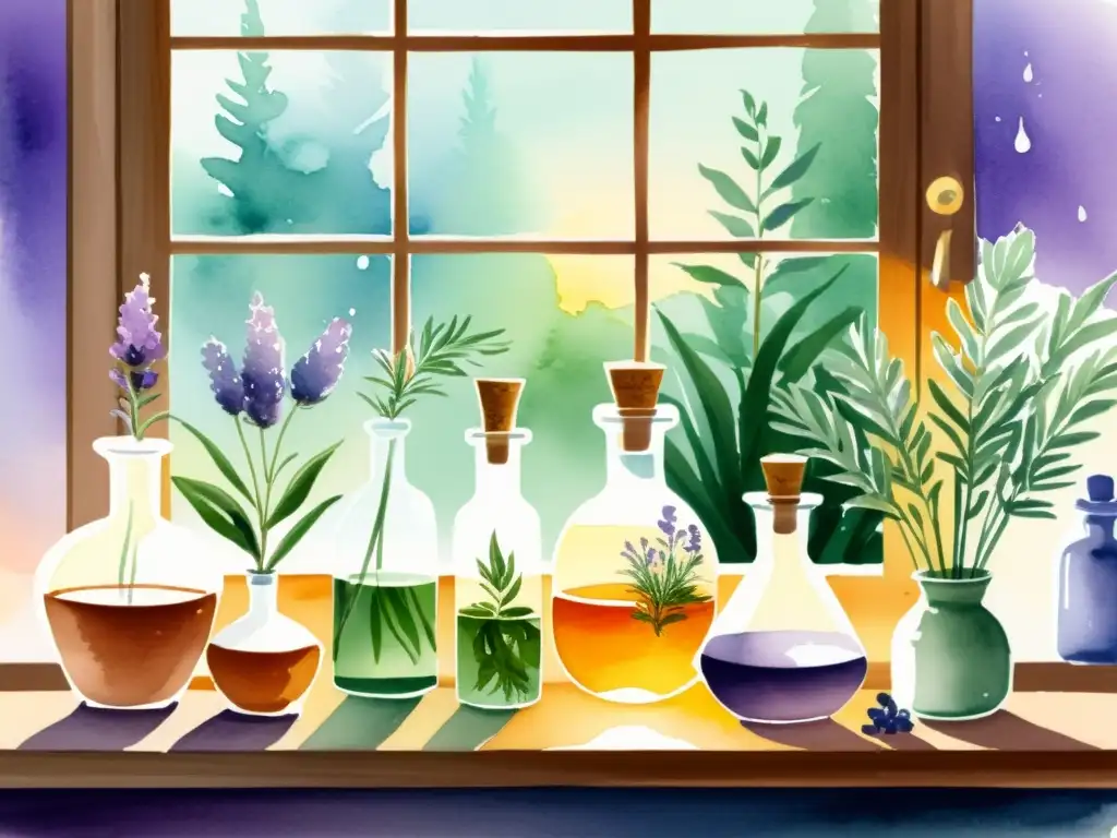 Creación artesanal de aceites esenciales en casa con plantas aromáticas, transmitiendo calma y destreza