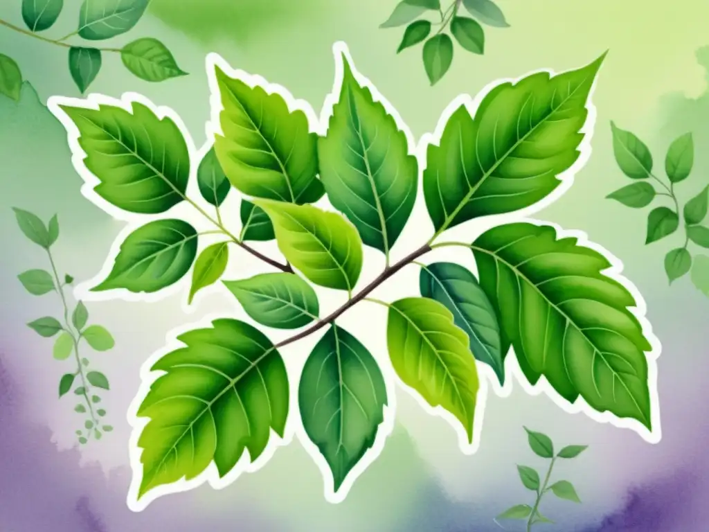 Serena ilustración acuarela de planta sagrada tulsi Delicada ilustración acuarela de una Albahaca Sagrada en un jardín sereno, evocando beneficios y claridad