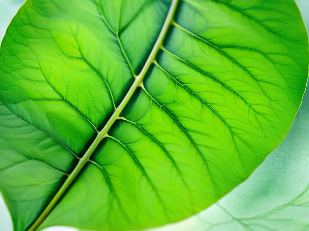 Un delicado y detallado cuadro al agua de una hoja de té verde, resaltando su belleza natural y complejidad