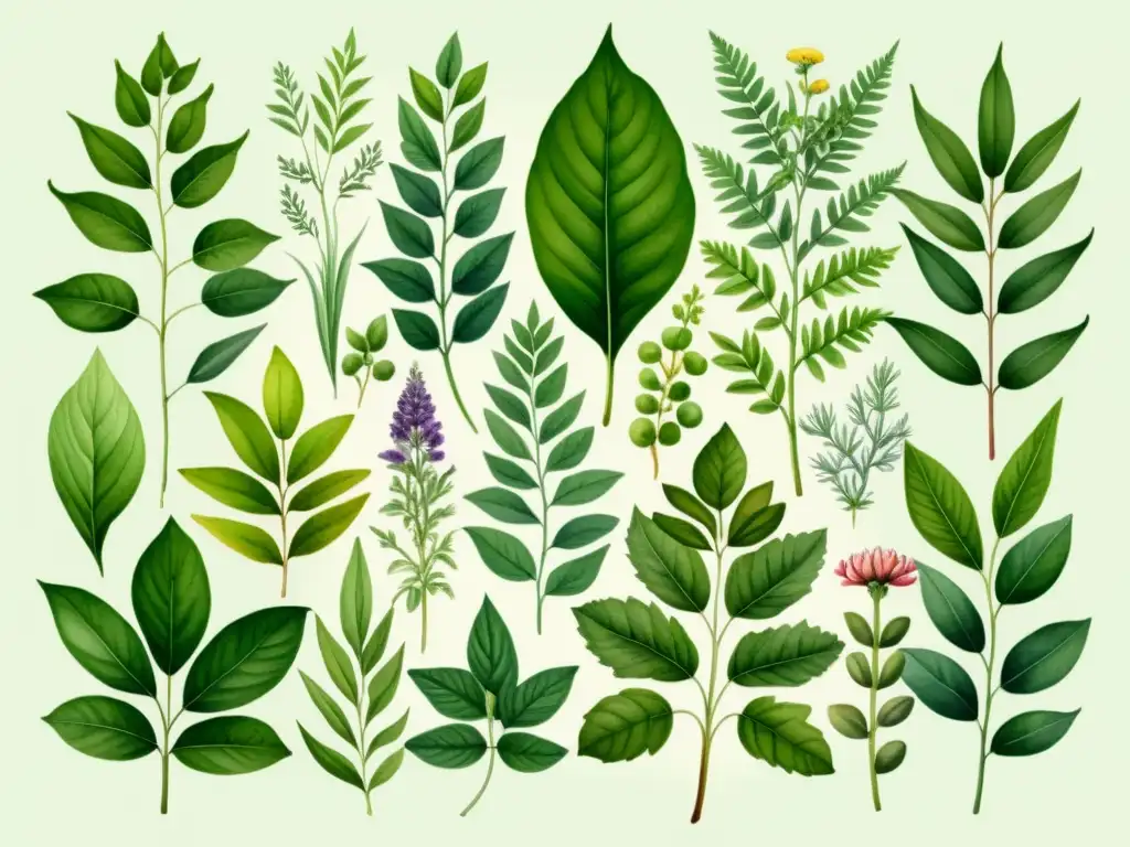 Una ilustración acuarela 8k detallada de plantas medicinales con colores vibrantes y detalles intrincados