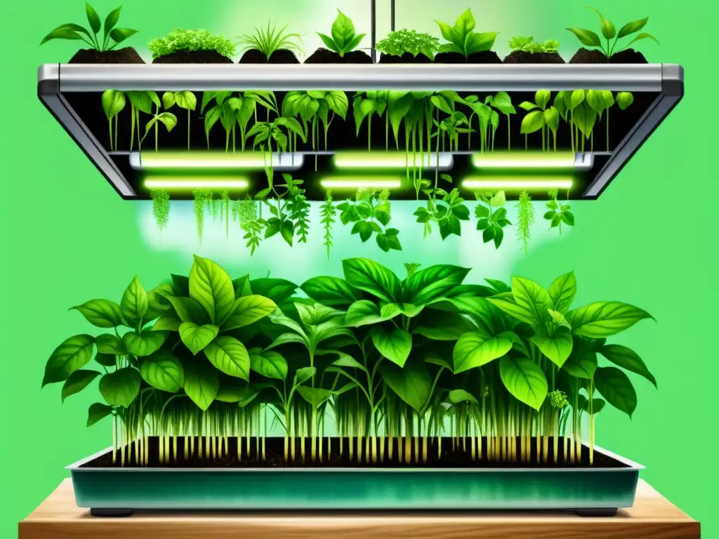 Detallada ilustración acuarela de un sistema hidropónico en condiciones óptimas, resaltando la armonía y cuidado del entorno de cultivo hidropónico