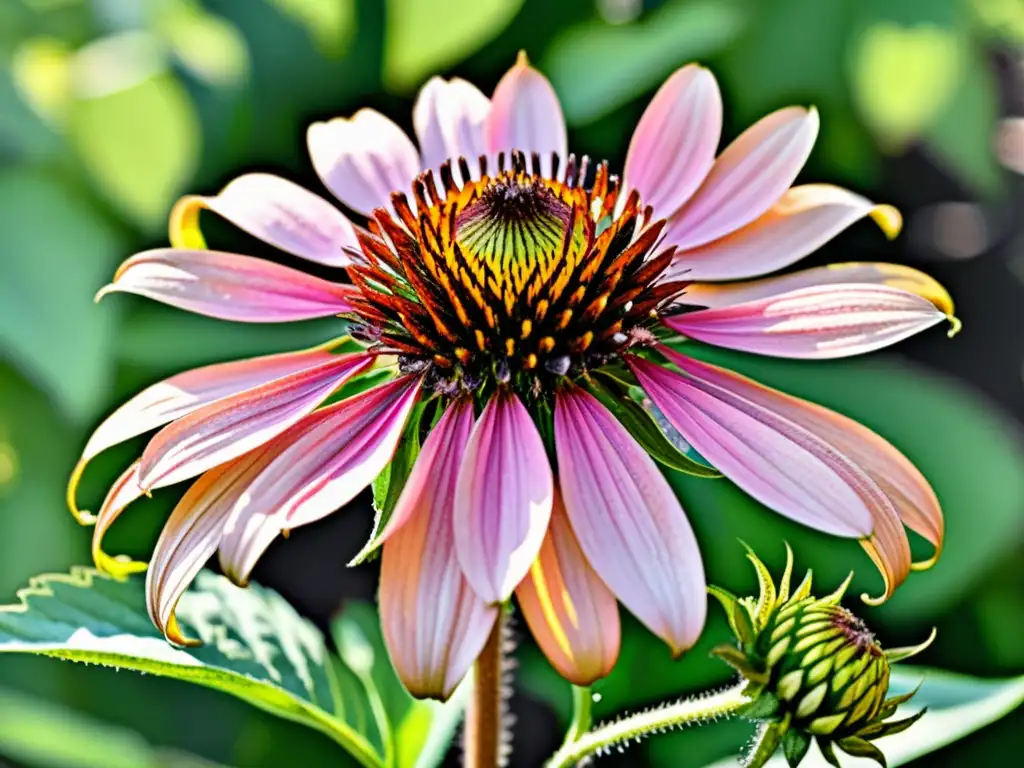 Detallada ilustración acuarela de una vibrante flor de equinácea, evocando su belleza y tranquilidad