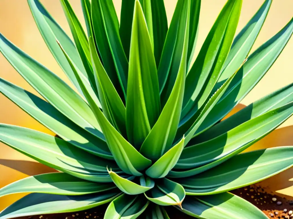 Un detallado acuarela de un exuberante aloe vera, con hojas verdes vibrantes y detalles intrincados