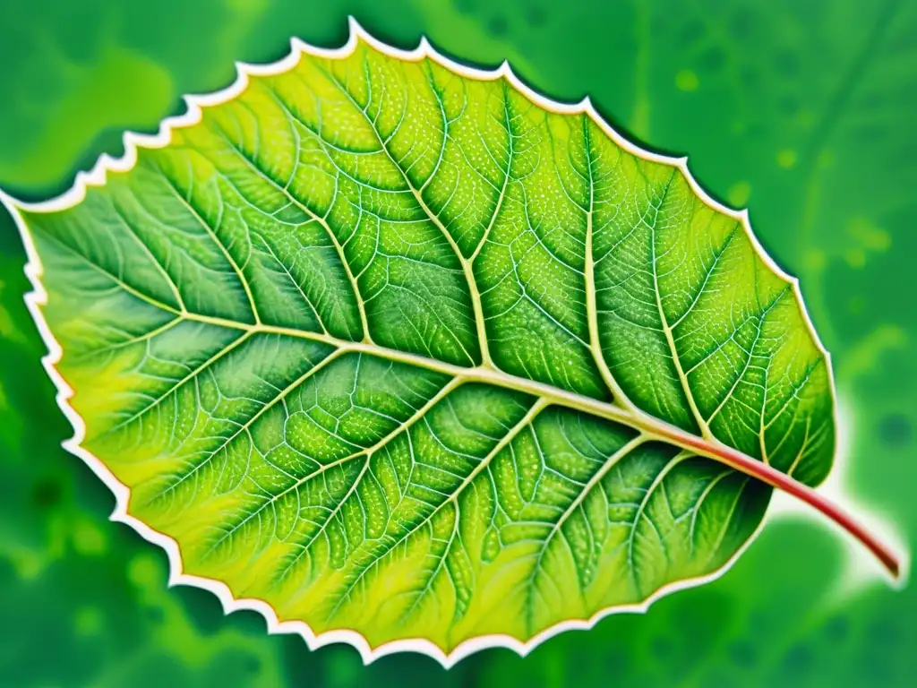 Detalle de hoja verde con nanopartículas vegetales para enfermedades crónicas