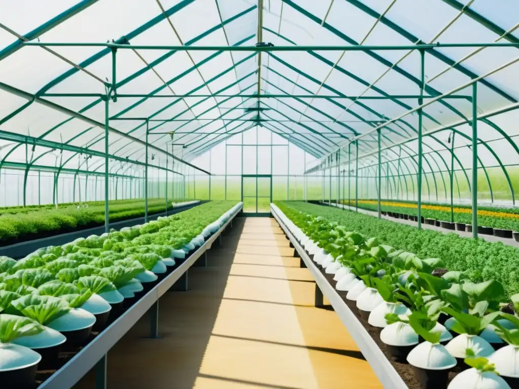 Detalle de invernadero moderno con plantas medicinales cultivadas con técnicas avanzadas, iluminación natural y equipo de monitoreo