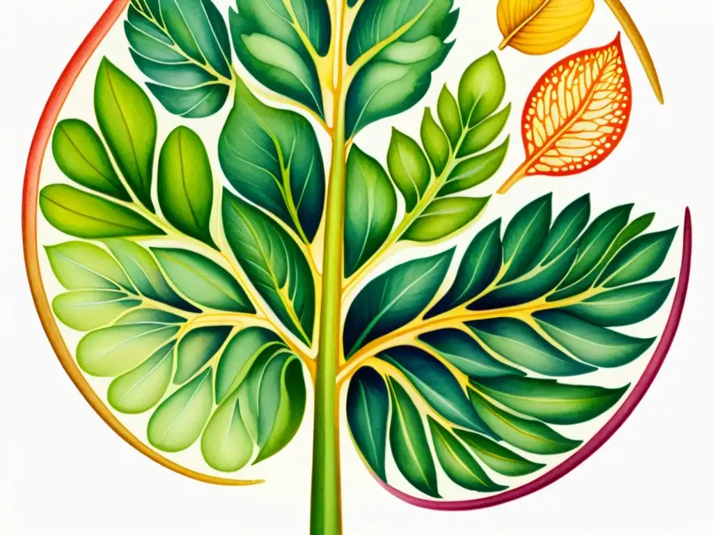 Detalle vívido de tejidos vasculares en ilustración acuarela de tallo de planta, exudando elegancia artística y precisión científica