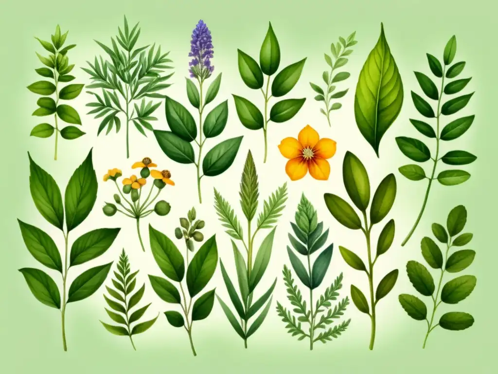 Digitalización de la herbolaria para preservar conocimiento ancestral: ilustración acuarela de plantas medicinales vibrantes y detalladas