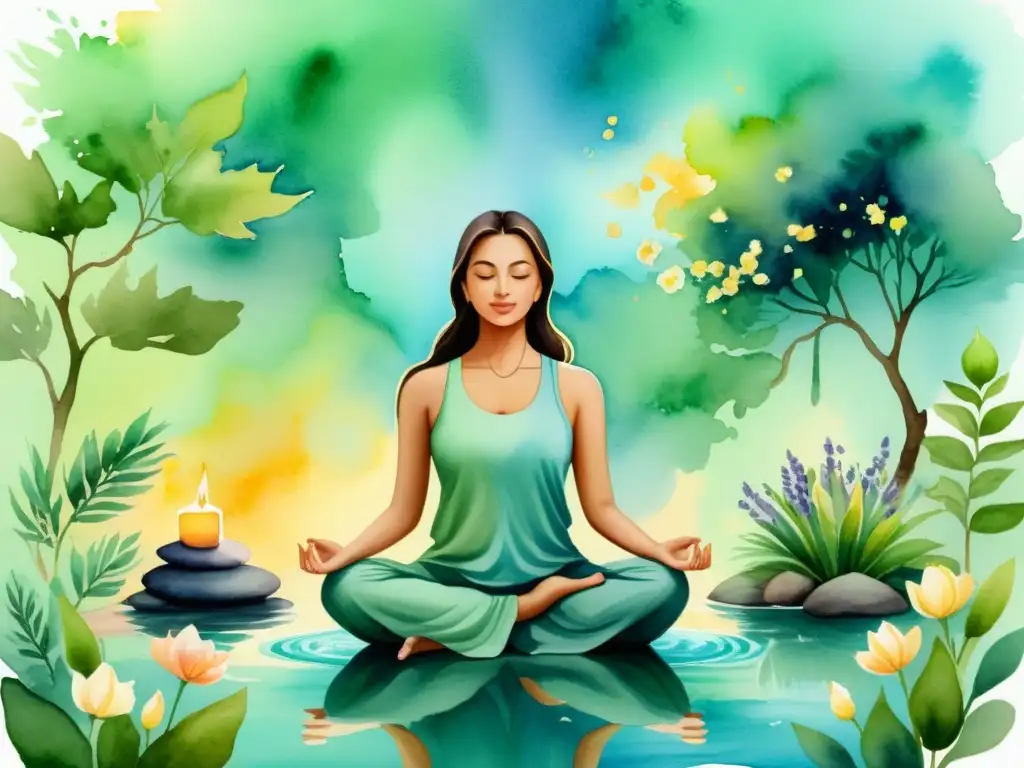 Escena de meditación aromaterapéutica con beneficios aromaterapia meditación: espacio tranquilo con velas, aceites esenciales y elementos naturales