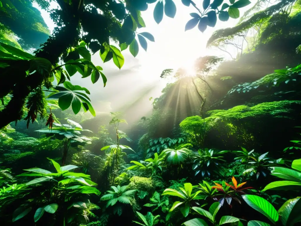 Escena exuberante de la selva amazónica con plantas medicinales vibrantes