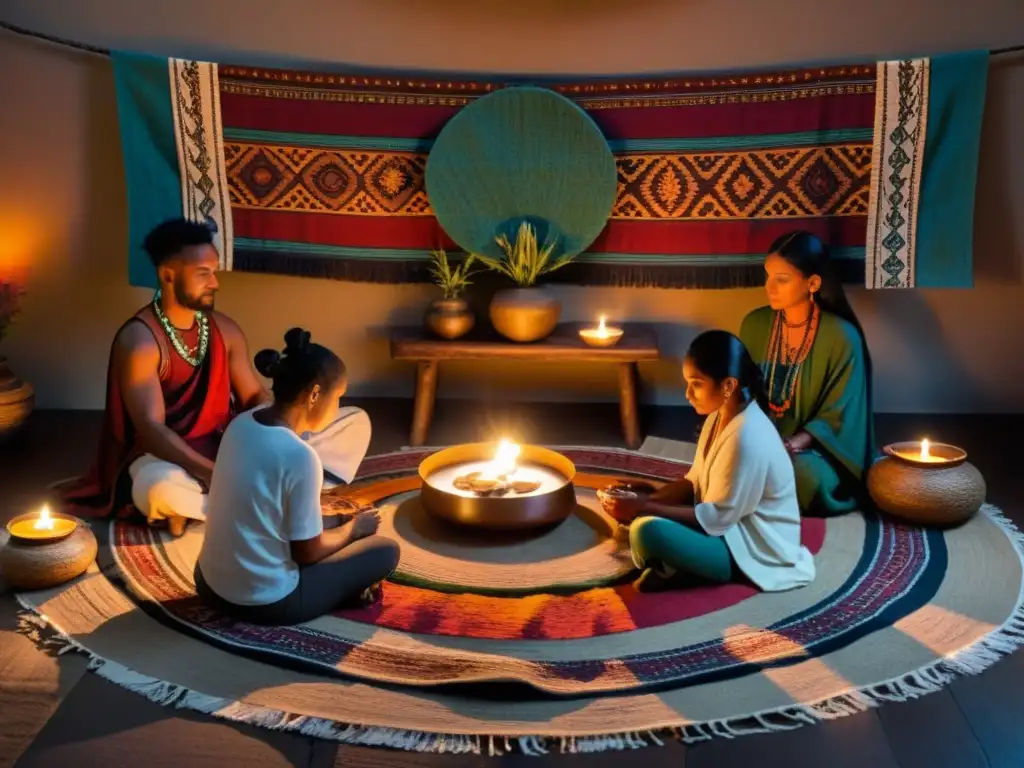 Una escena serena de una ceremonia de sanación tradicional en Sudamérica