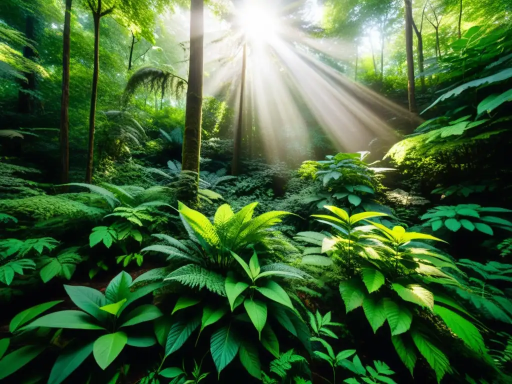 Un exuberante bosque lleno de plantas medicinales, árboles frondosos y vida salvaje