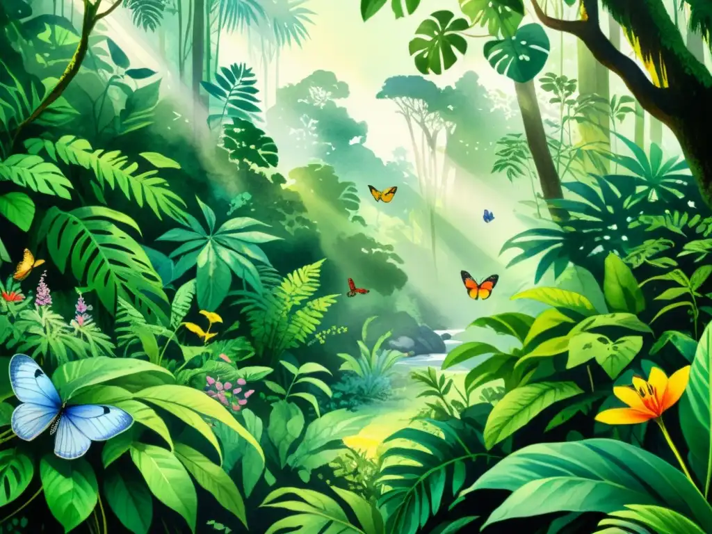 Un exuberante escenario de la selva tropical con plantas medicinales, un equilibrio natural y un impacto positivo en el cambio climático