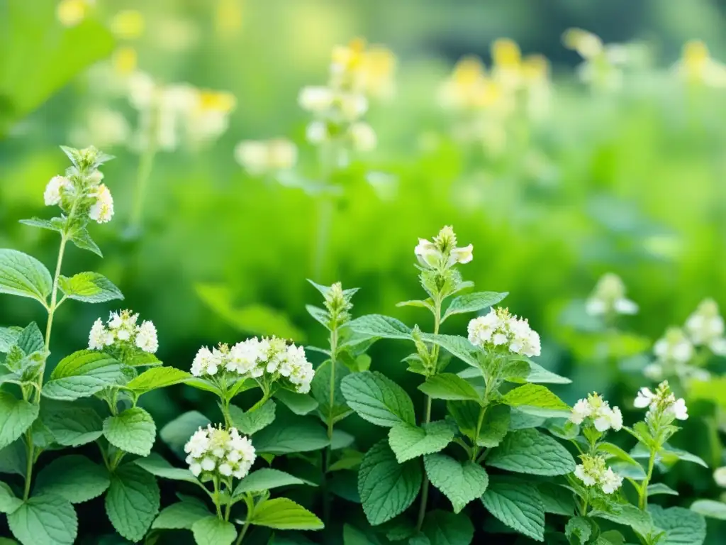 Un jardín exuberante de Melisa con flores blancas y amarillas