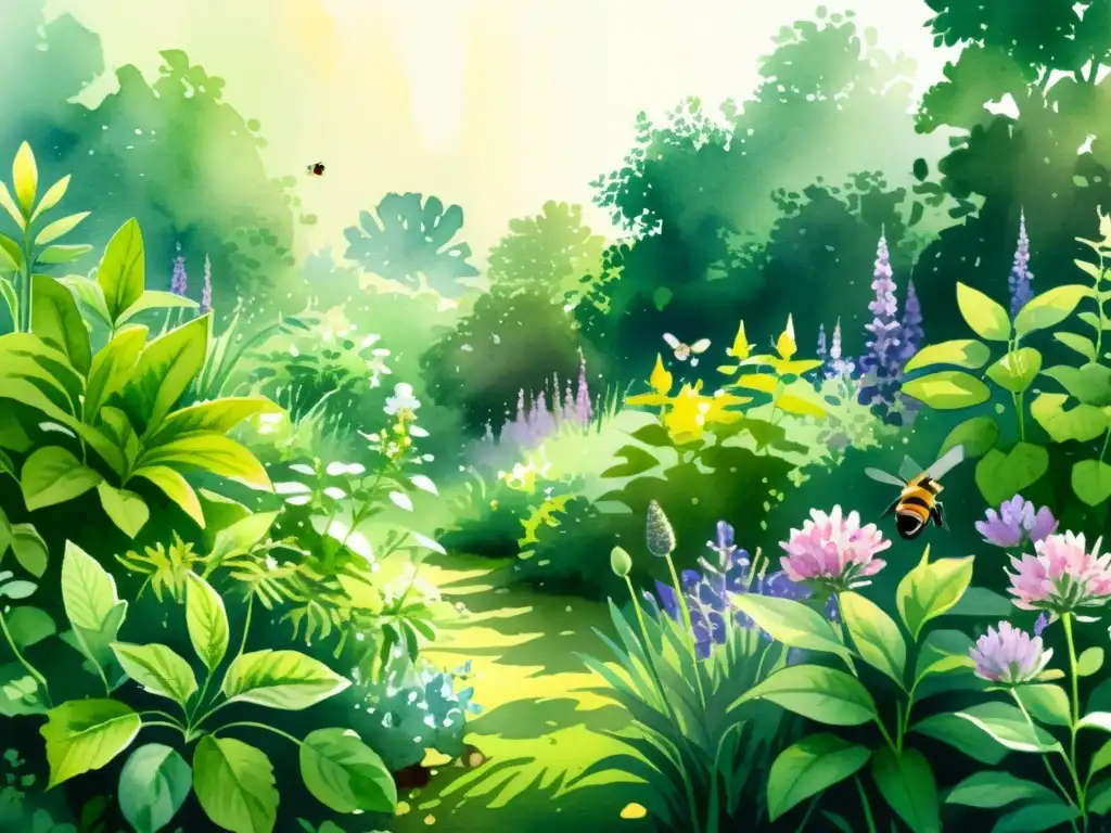 Un jardín botánico exuberante con plantas medicinales en crecimiento