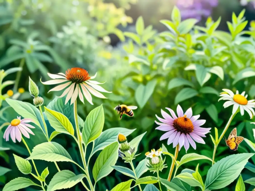 Un jardín botánico exuberante con plantas medicinales vibrantes