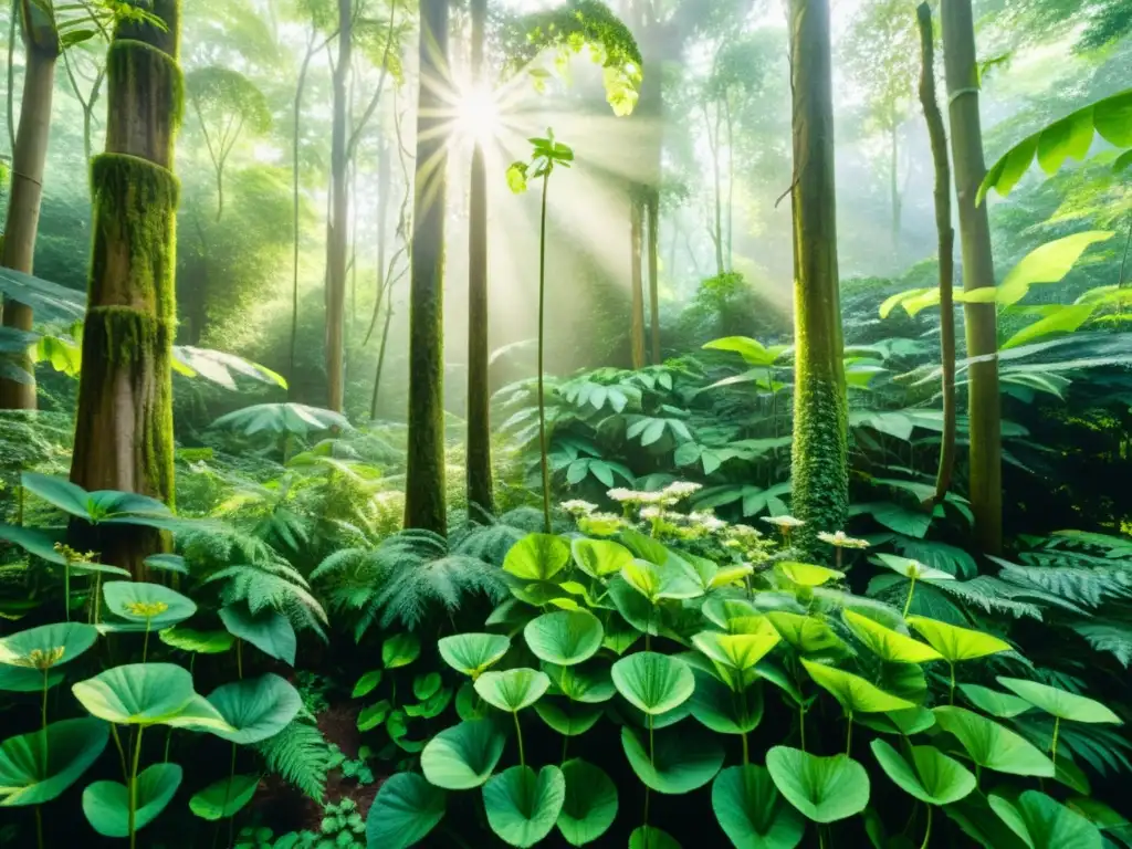 Una exuberante selva pintada con detalle, con plantas medicinales como quina y adormidera