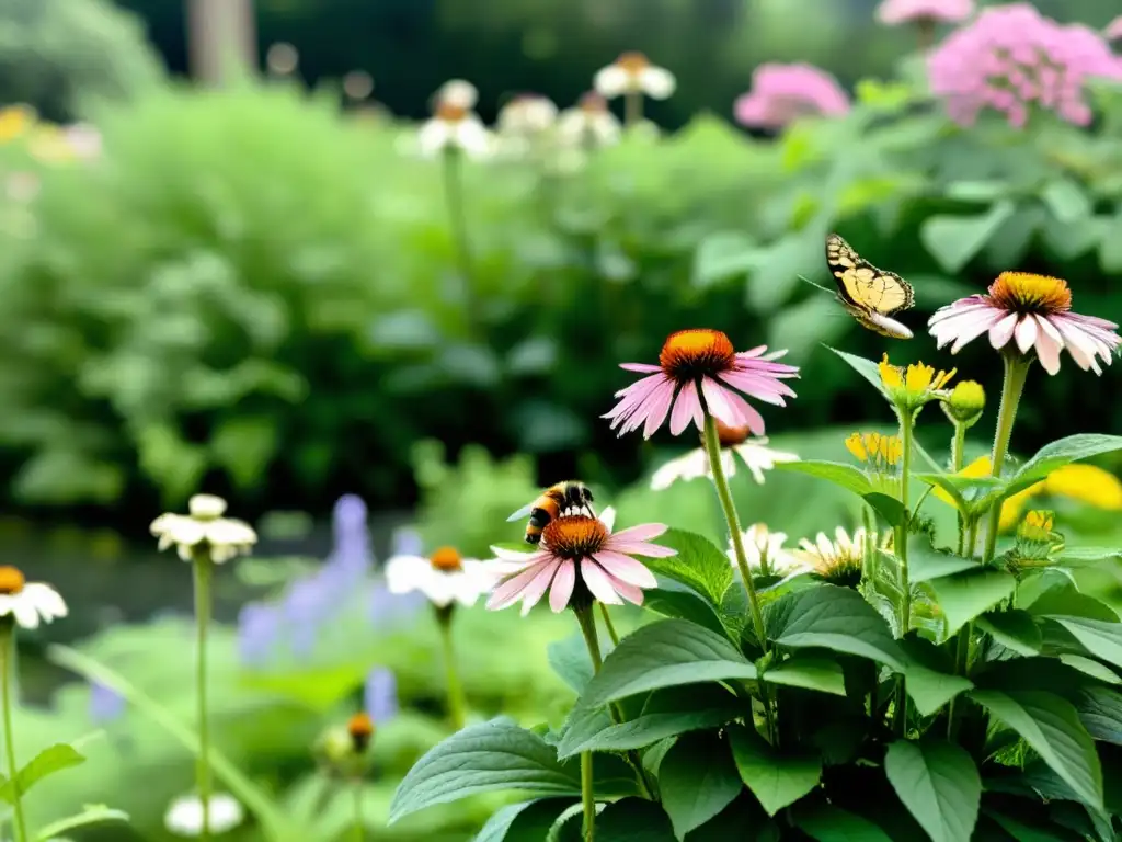 Jardín botánico exuberante y sereno con plantas medicinales en flor