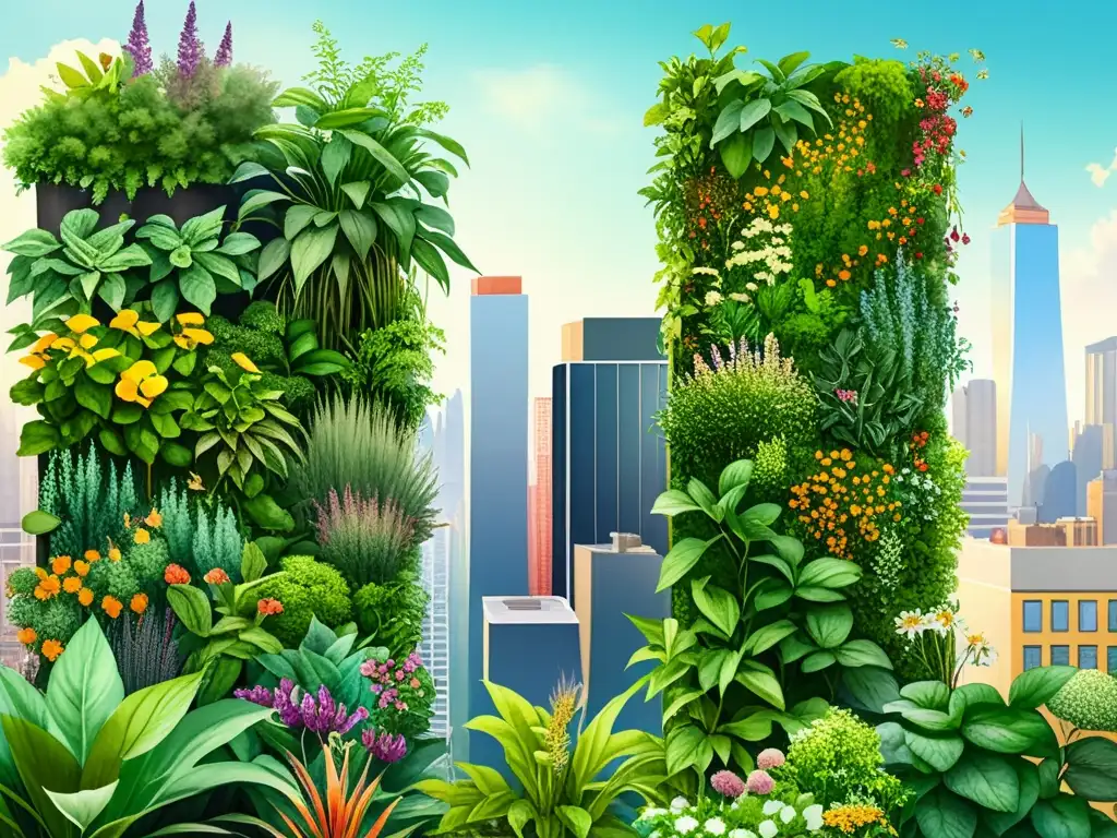 Un exuberante jardín vertical de plantas medicinales en la ciudad