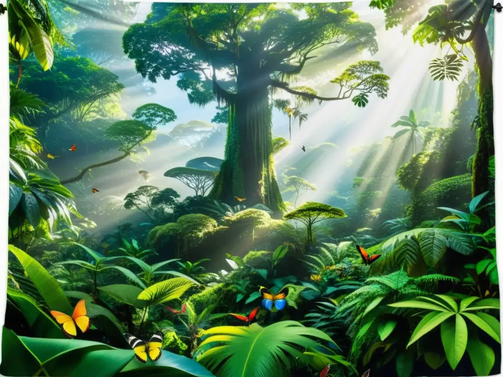 Selva exuberante: biodiversidad y armonía natural Un exuberante y vibrante bosque lluvioso rebosante de flora y fauna, con una rica diversidad biológica de plantas medicinales