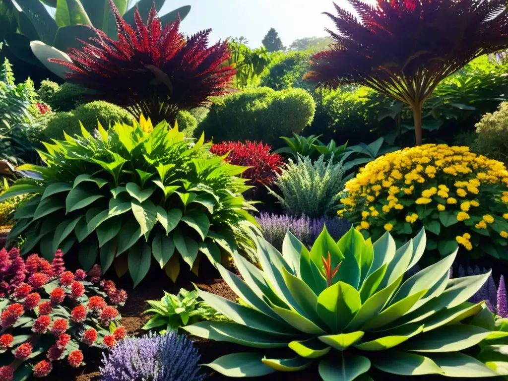 Un jardín botánico exuberante y vibrante, lleno de plantas medicinales detalladas, con colores ricos y variados