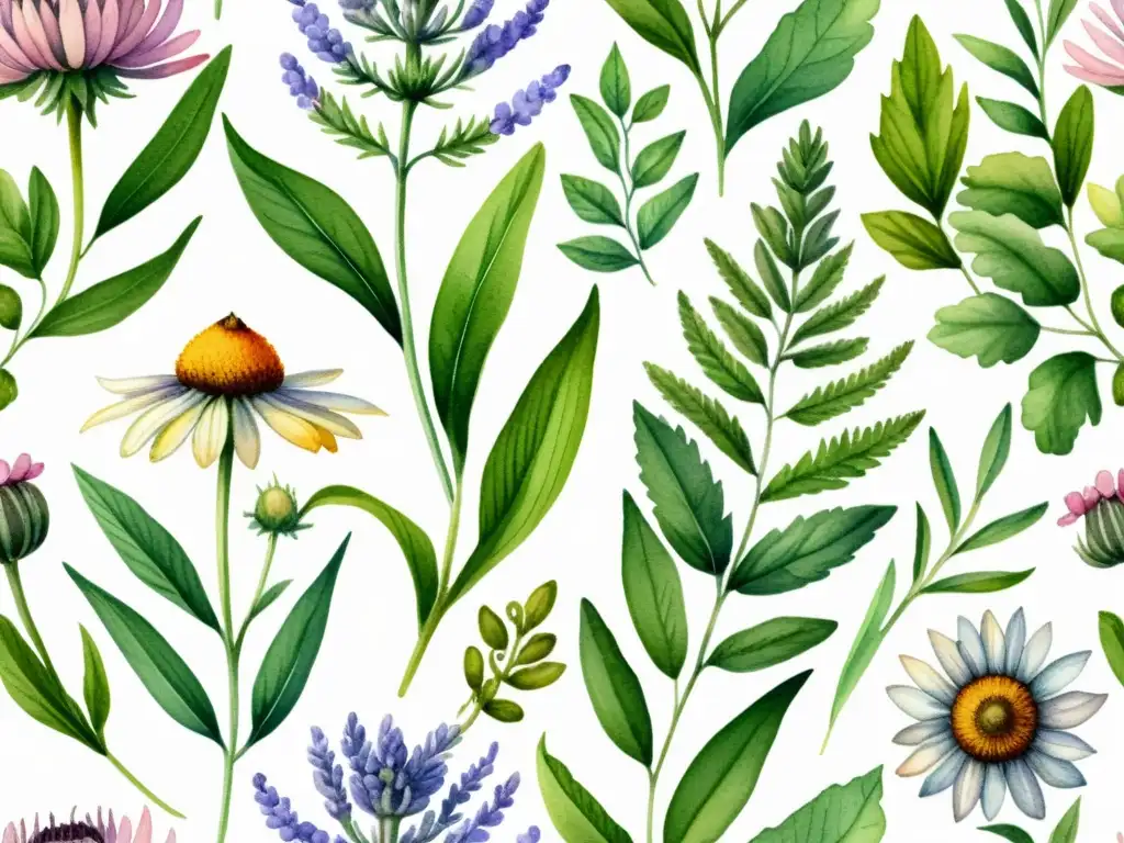 Guía ilustrada plantas medicinales: Detallada acuarela de hierbas medicinales