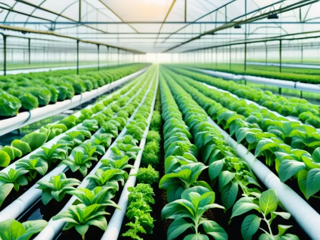 Una hermosa acuarela muestra un cultivo hidropónico sostenible con plantas frondosas en agua nutriente bajo luz suave