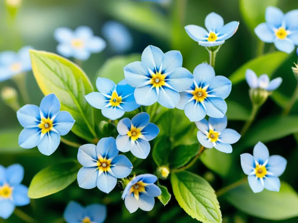 Una hermosa ilustración acuarela de un campo de flores azules, exudando tranquilidad y belleza natural, beneficios huperzine a memoria demencia