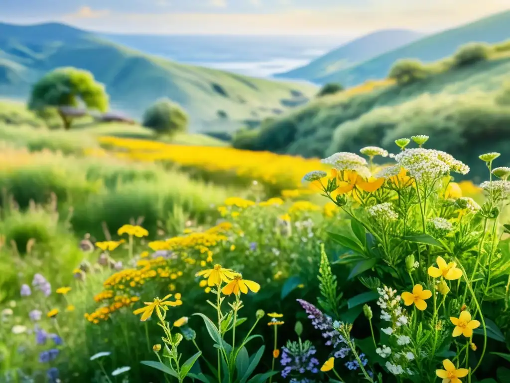 Una hermosa pradera llena de flores silvestres con efectos saludables de cumarinas y furanocumarinas