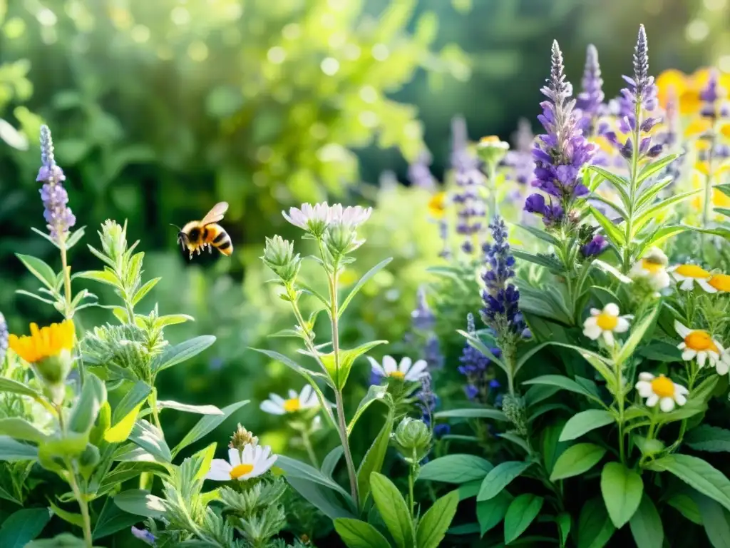 Un hermoso jardín de hierbas en acuarela con plantas vibrantes y coloridas