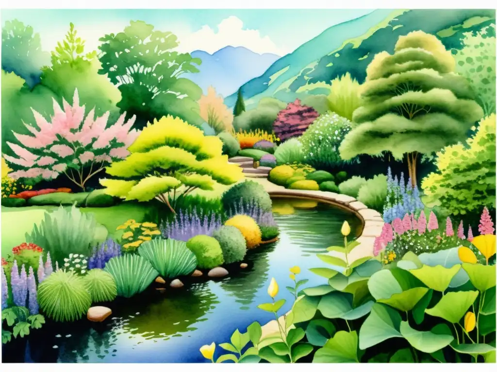 Jardín de hierbas medicinales: serenidad y color Un hermoso jardín de hierbas medicinales con beneficios para la salud cognitiva, capturando la serenidad y la belleza natural