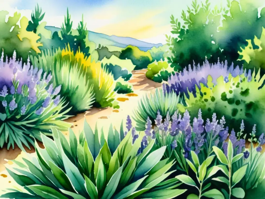 Un hermoso jardín de hierbas vibrantes, bañado por la luz del sol