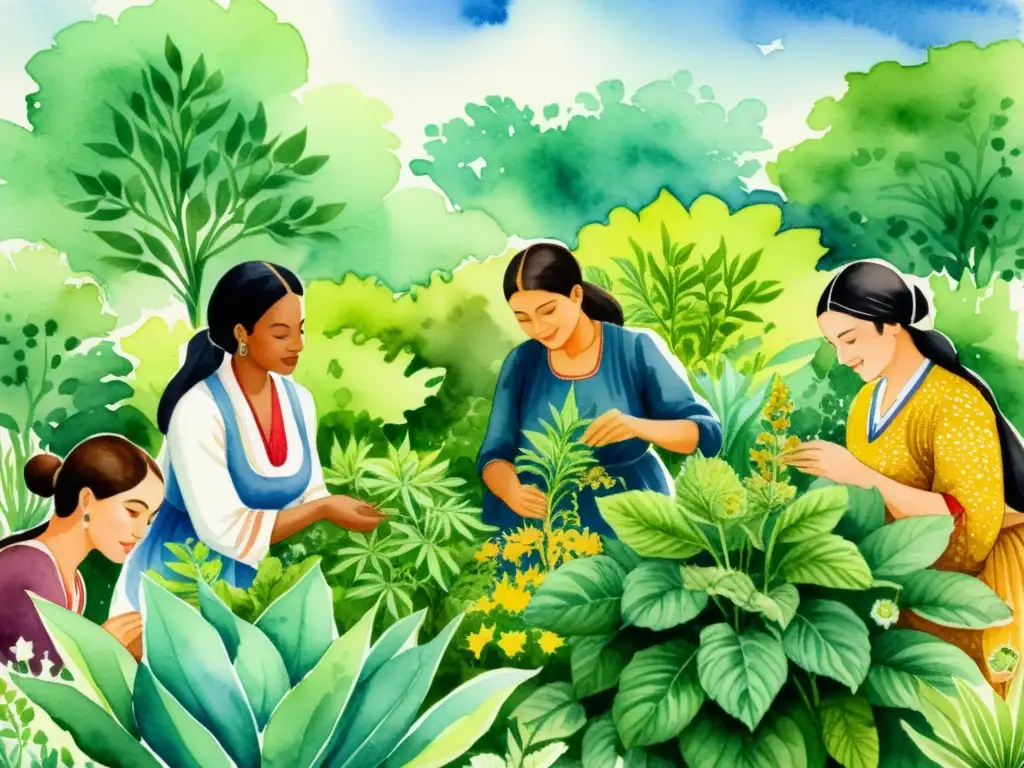 Un hermoso jardín herbal donde mujeres de distintas culturas conservan conocimiento herbal a lo largo del tiempo