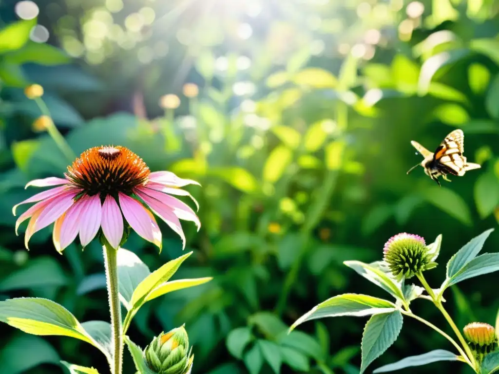 Un hermoso jardín de plantas medicinales fortaleciendo el sistema inmune, con colores vibrantes y detalles intrincados