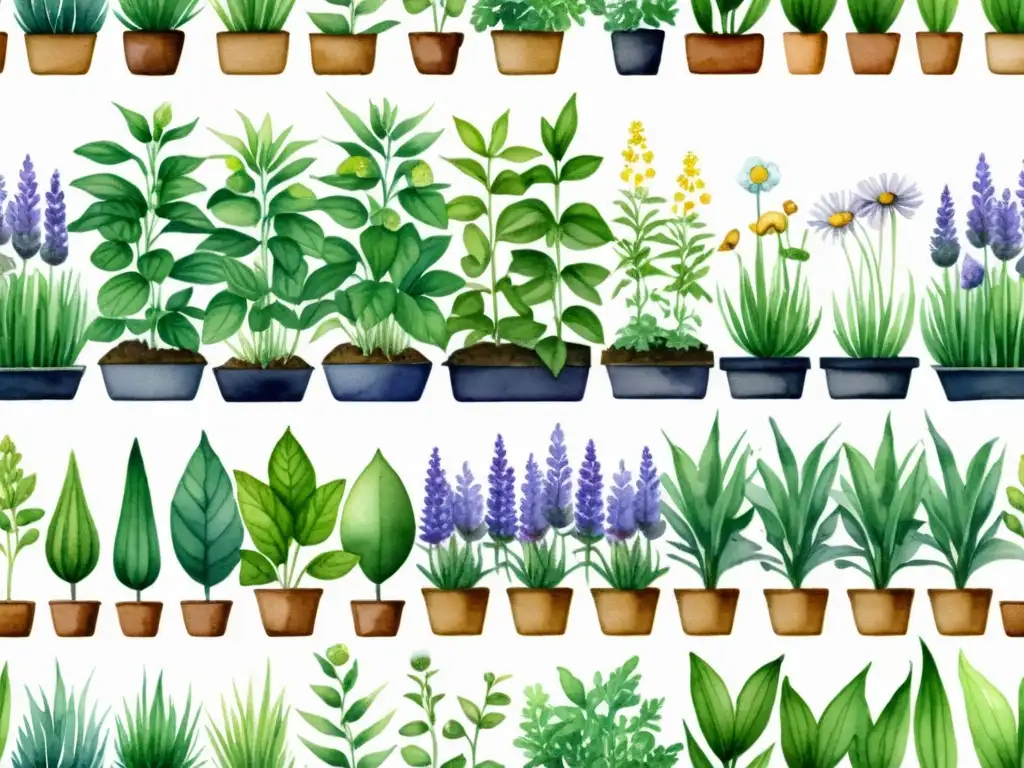 Un jardín hidropónico exuberante y vibrante lleno de plantas medicinales como lavanda, manzanilla, menta y equinácea