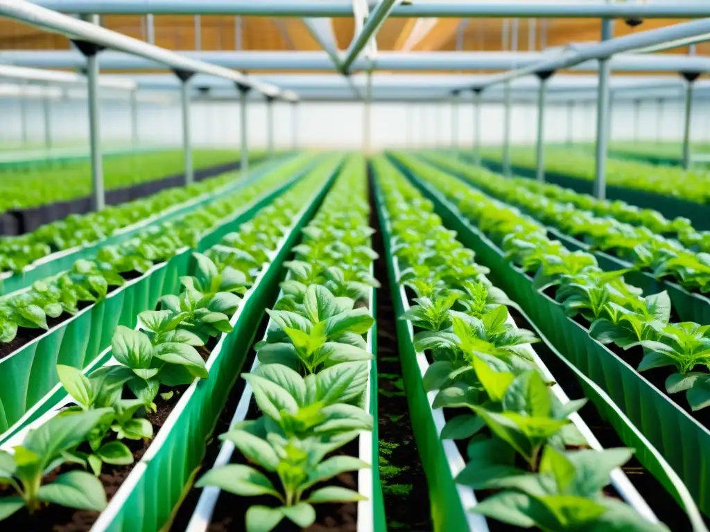 Un jardín hidropónico exuberante y vibrante, con plantas saludables y sistemas de riego