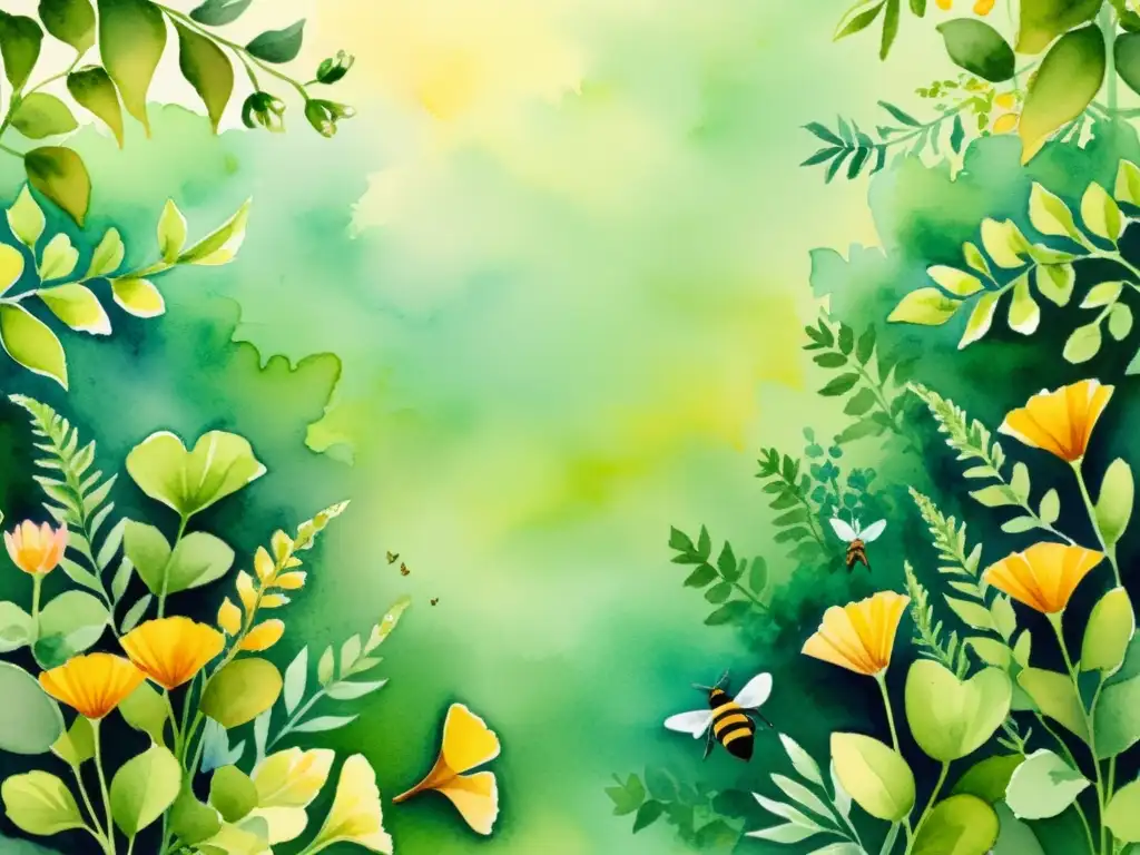Jardín medicinal: ilustración acuarela de plantas curativas Jardín de hierbas medicinales con beneficios para la salud cognitiva