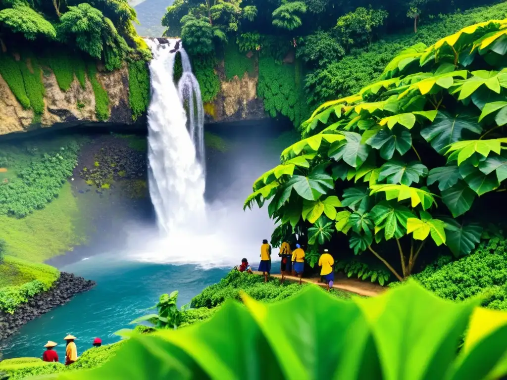 Un idílico huerto de noni tropical con frutas maduras y hojas verdes vibrantes