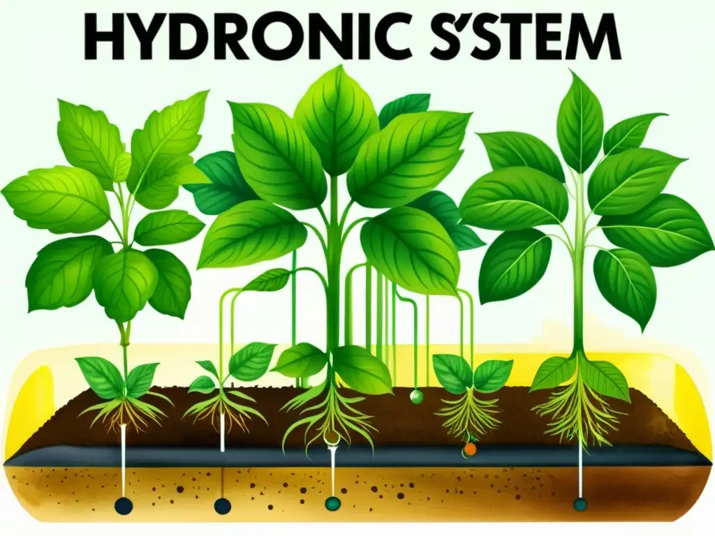 Una ilustración detallada en acuarela de un sistema hidropónico con errores comunes etiquetados, destacando soluciones