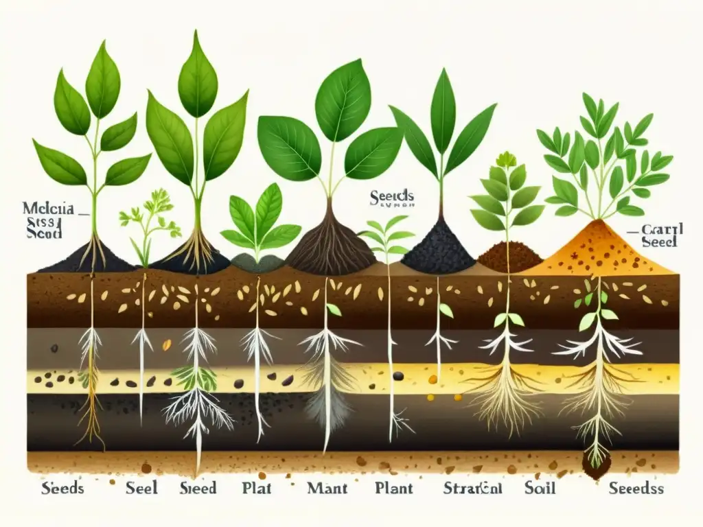 Imagen detallada de estratificación de semillas de plantas medicinales, mejora germinación de forma delicada y bella